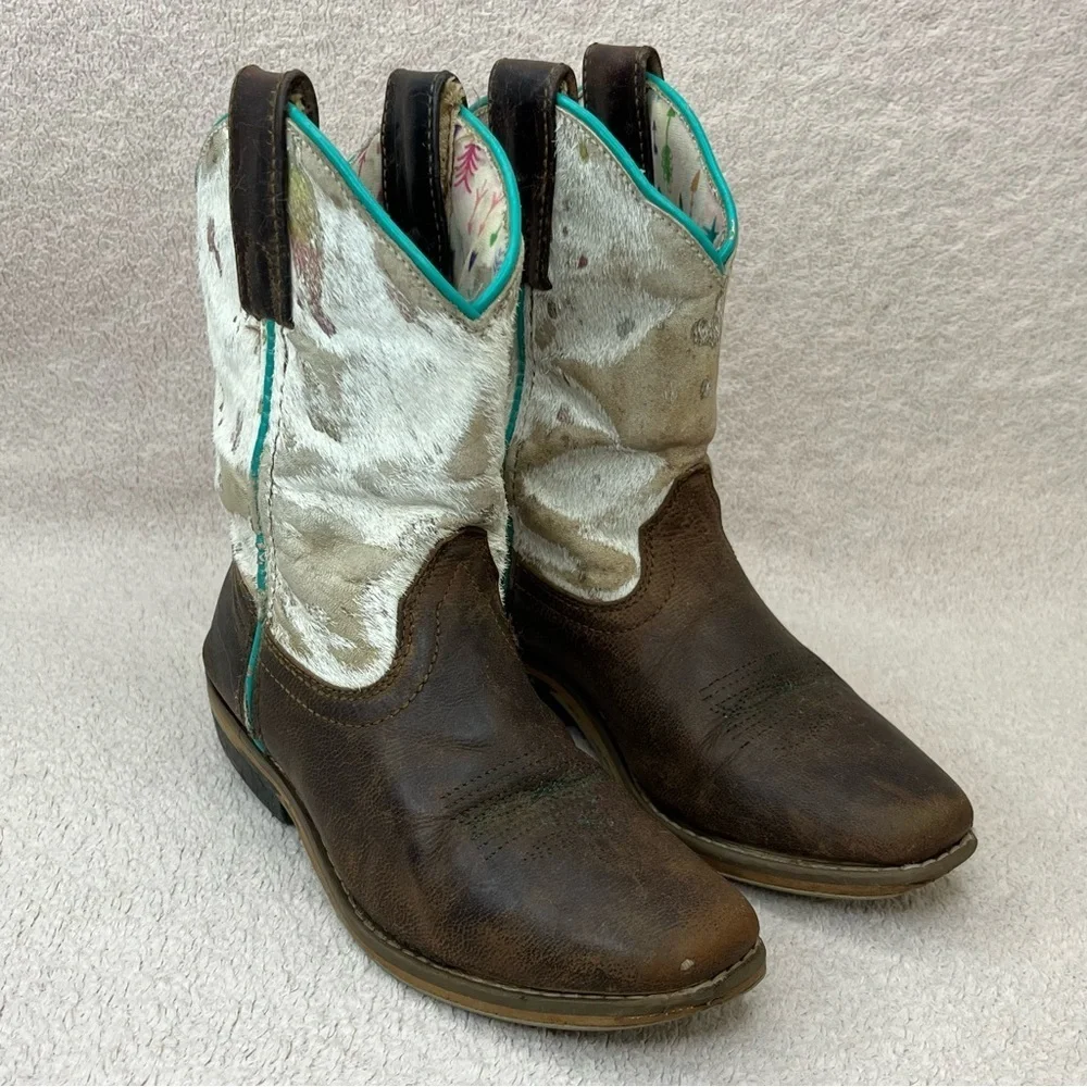 Dan Post Rumi Leather & Calf Hair Western Cowgirl Boots-Kids 13-Brown/Multicolor